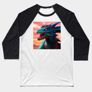 Fierce Blue and Cyan Dragon with Red Eyes Baseball T-Shirt